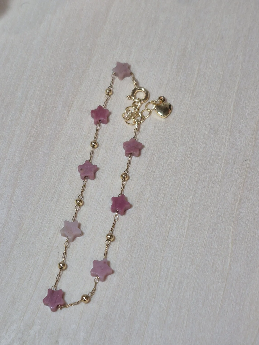 🩷⭐️NEW🩷⭐️ PRETTY!! RHODOCROSITE Micro Paper Clip Natural Stone Star Bracelet